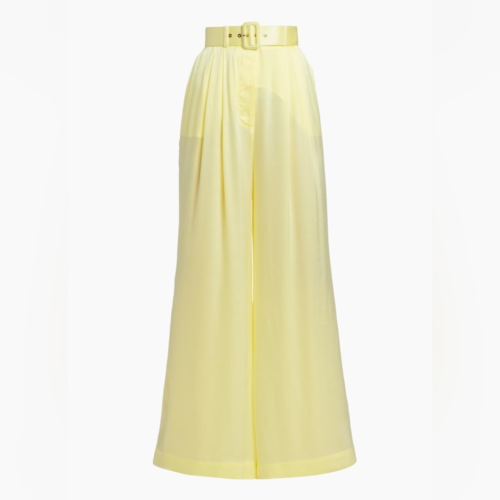 Zimmermann Tuck Belted Silk Wide-Leg Pants - Lemons (NWT)